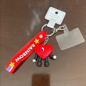 Bad Bunny Red Heart Love Keychain Rainbow Strap purse charm cell phone charm nwt